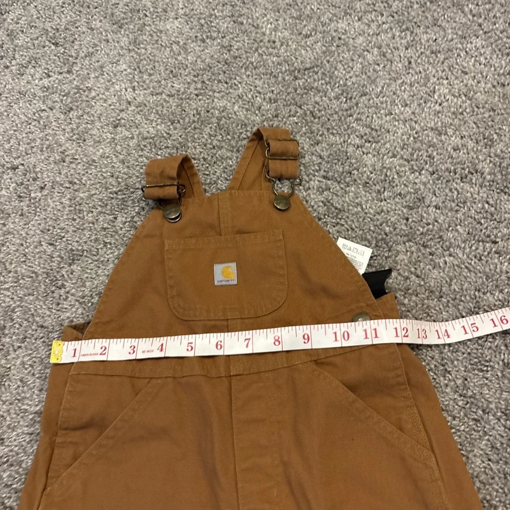 Carhartt Brown Camel Bib Overalls Plaid Flannel Lined Double Knee - Size 3T